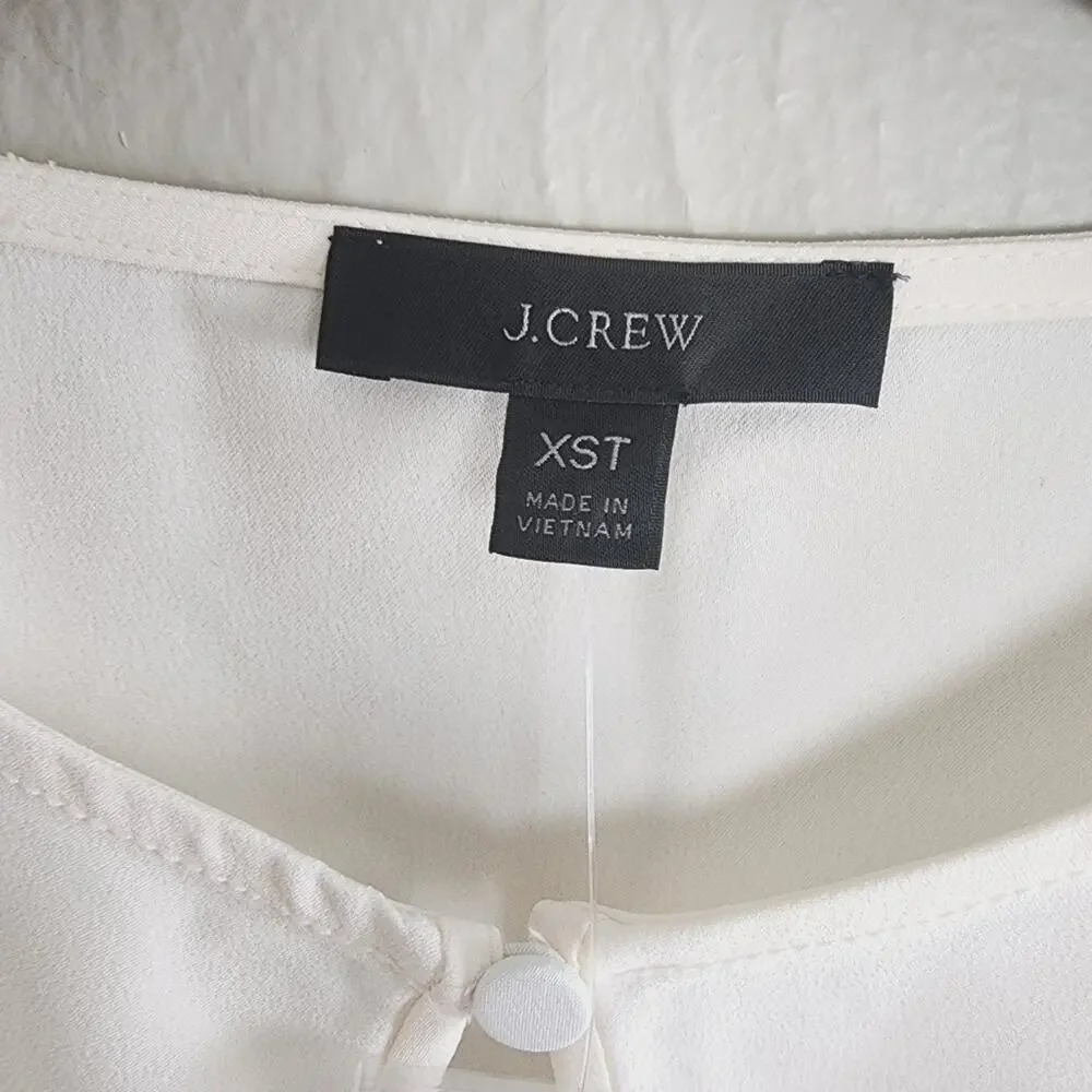 J. Crew Puff Sleeve Satin Back Crepe Top Ivory Keyhole Blouse NWT XS Tall
